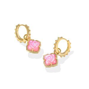 Kendra Scott Mallory Rose Gold Huggie Earrings Blush Ivory Mother of Pearl